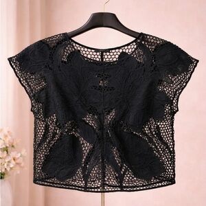Black Lace Netted Design Flowy Top - NWOT